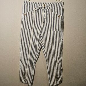 American Eagle Blue White Striped Utility Pants Drawstring Womens Boho Indie 8